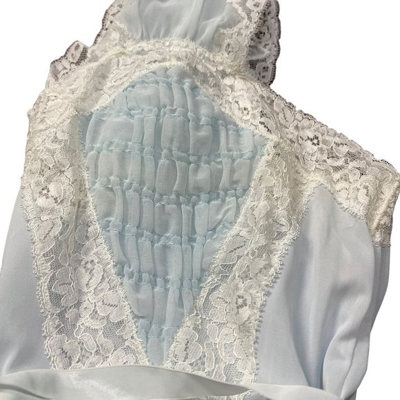 Yolande Womens Vintage 1940 Slip Dress Negligee Blue Lace Romantic Full Length L - Picture 6 of 12